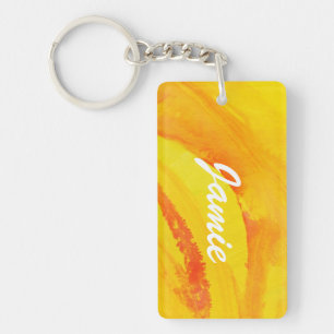 yellow background. watercolor on paper keychain