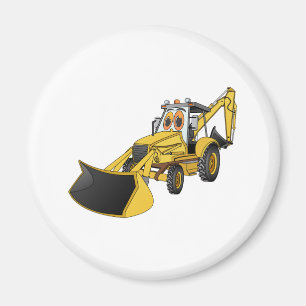 Yellow Backhoe Cartoon Magnet