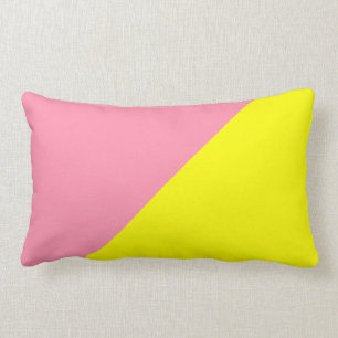 Yellow & Baker-Miller pink Solid Colour Background Lumbar Pillow