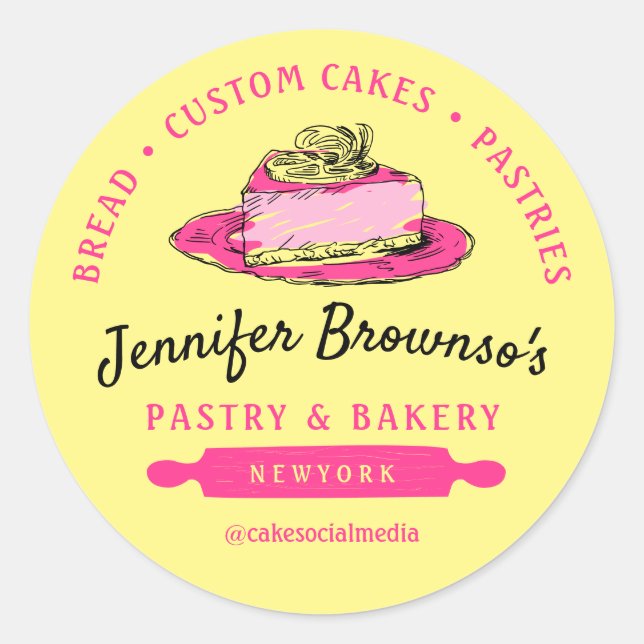 Yellow Bakery Pastry Lemon Cheesecake Classic Round Sticker (Front)