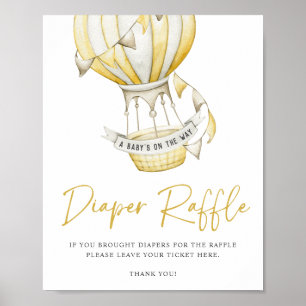 Yellow Balloon Baby Shower Diaper Raffle Poster