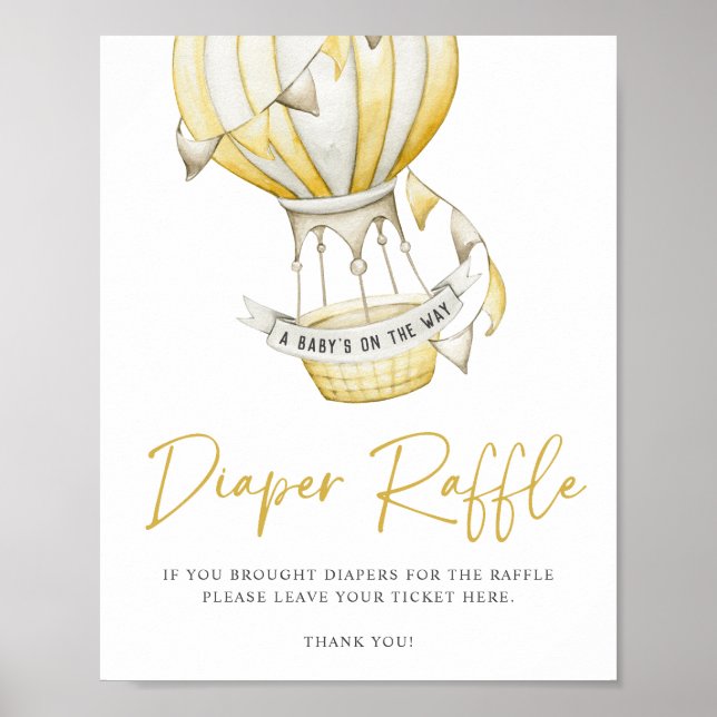 Yellow Balloon Baby Shower Diaper Raffle Poster (Front)