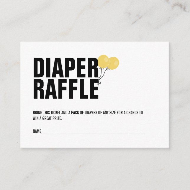 Yellow Balloon Baby Shower Diaper Raffle Ticket Enclosure Card (Front)
