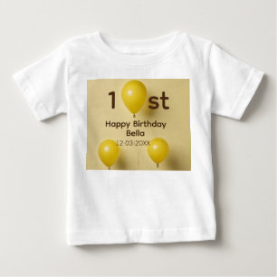 Yellow balloons 1st birthday add name date text baby T-Shirt