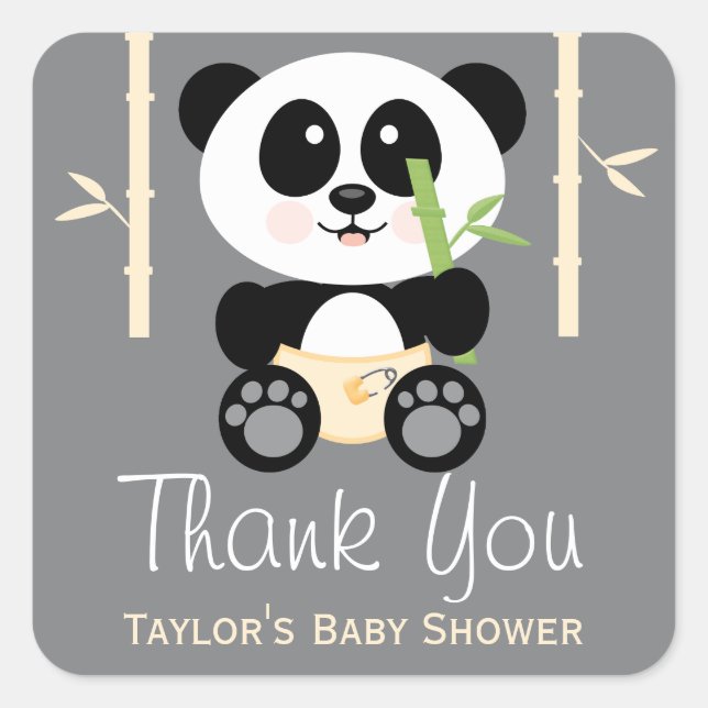 Yellow Bamboo Panda Baby Shower Thank You Stickers (Front)