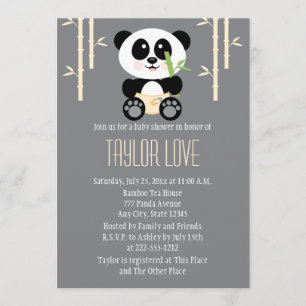 Yellow Bamboo Panda in Diapers Baby Shower Invitation