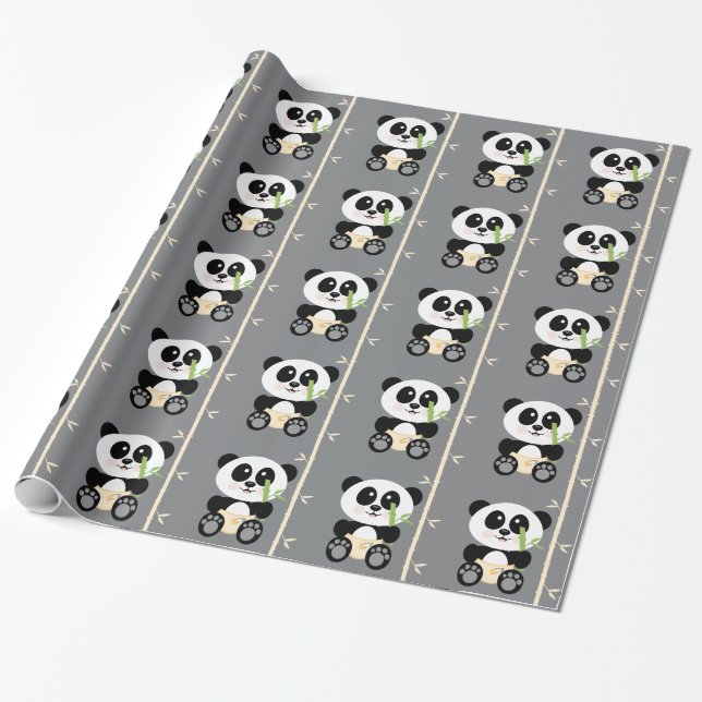 Yellow Bamboo Panda in Diapers Wrapping Paper (Unrolled)