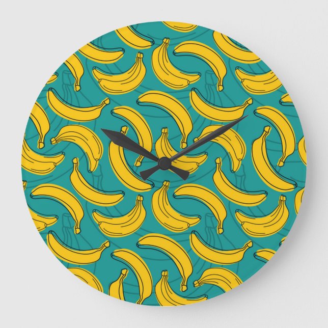 Yellow Banana: Black Outline Vintage Large Clock (Front)