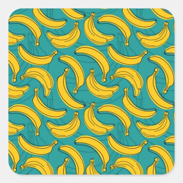 Yellow Banana: Black Outline Vintage Square Sticker (Front)