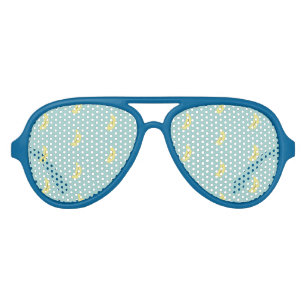 Yellow banana drawing blue pattern aviator sunglasses