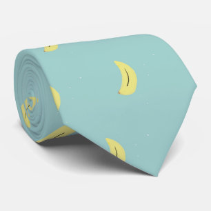 Yellow banana drawing blue pattern tie