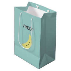 Yellow banana drawing blue personalized medium gift bag