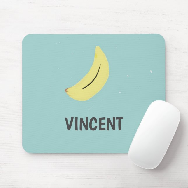 Yellow banana drawing blue personalized mouse pad (With Mouse)