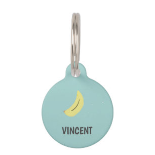 Yellow banana drawing blue personalized pet tag