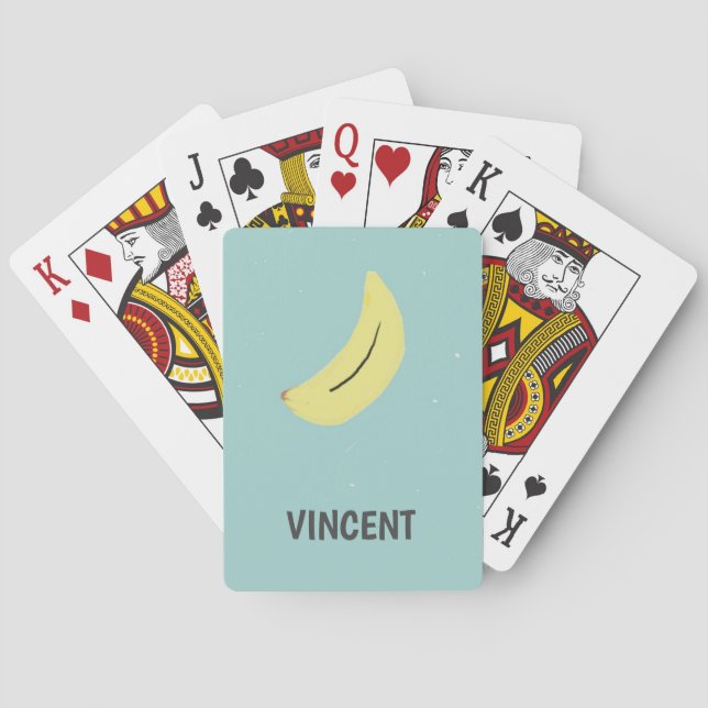 Yellow banana drawing blue personalized playing cards (Back)