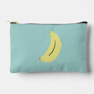 Yellow banana drawing on blue accessory pouch