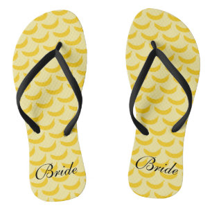 Yellow banana fruit pattern custom name flip flops