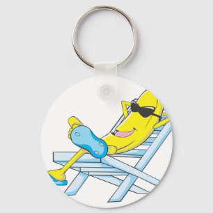 Yellow Banana Relax Sit on Beach Lounge Chair Keychain
