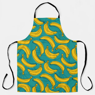 yellow banana with black outline seamless pattern apron