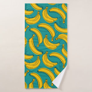 yellow banana with black outline seamless pattern  bath towel
