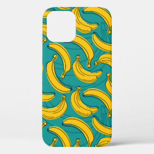 yellow banana with black outline seamless pattern iPhone 12 case