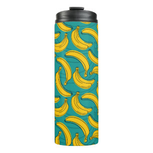 yellow banana with black outline seamless pattern thermal tumbler