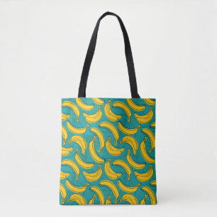 yellow banana with black outline seamless pattern  tote bag