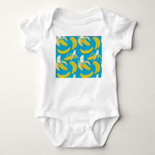 Yellow bananas, blue background pattern baby bodysuit