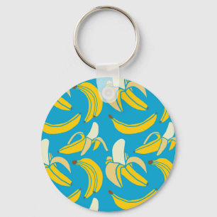 Yellow bananas, blue background pattern keychain