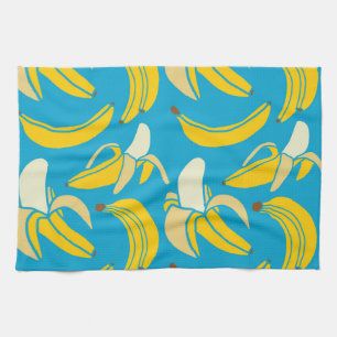 Yellow bananas, blue background pattern kitchen towel