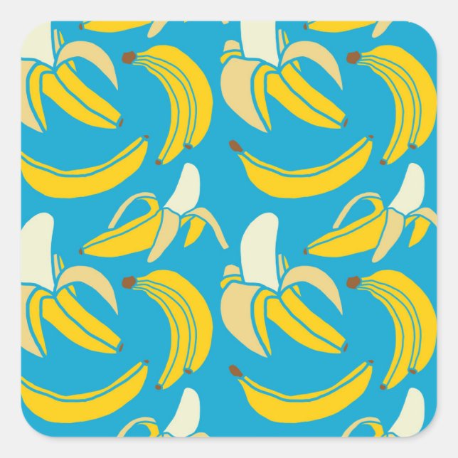 Yellow bananas, blue background pattern square sticker (Front)