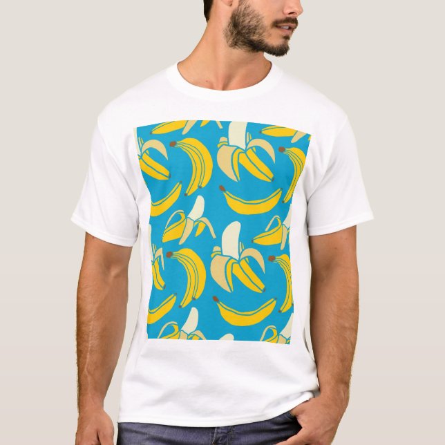 Yellow bananas, blue background pattern T-Shirt (Front)