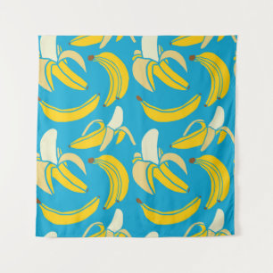 Yellow bananas, blue background pattern tapestry