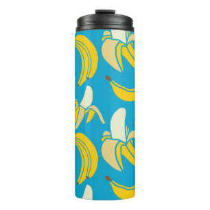 Yellow bananas, blue background pattern thermal tumbler