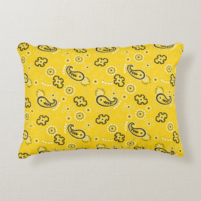 Yellow Bandana Pattern Modern Retro Colourful Fun Accent Pillow (Front)
