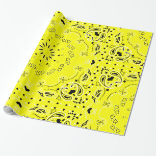 yellow bandana print cowgirl hearts wrapping paper