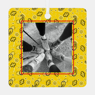 Yellow Bandana Red White Custom Hiking Photo Info Metal Ornament