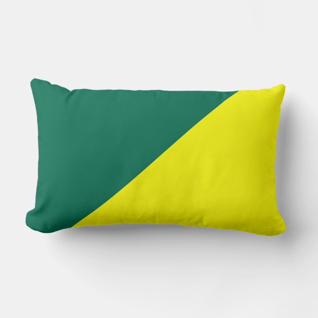 Yellow & Bangladesh Green Solid Colour Background Lumbar Pillow (Front)