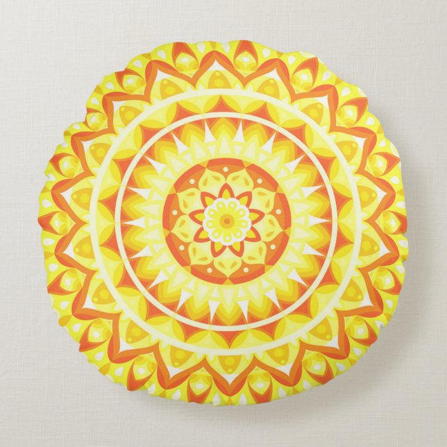 Yellow Base Mandala Round Pillow (Front)