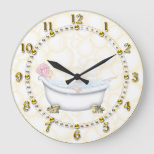 Yellow Bathroom Bubbles Large Clock