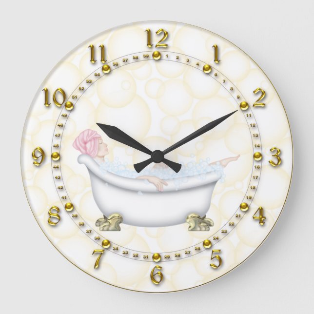 Yellow Bathroom Bubbles Large Clock (Front)