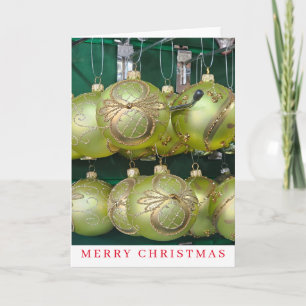 Yellow baubles up close Christmas card 