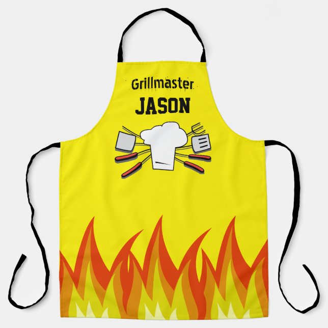 Yellow BBQ Grillmaster Apron Personalized (Front)