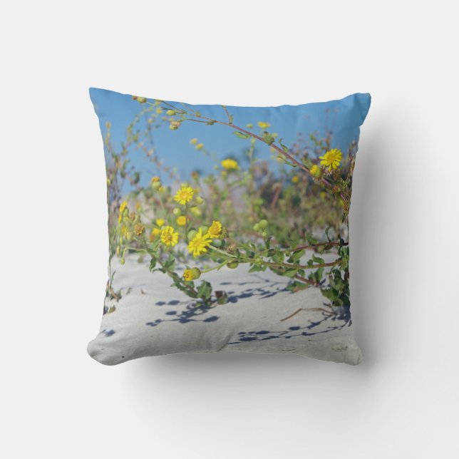 Yellow Beach Flowers Throw Pillow (Front)