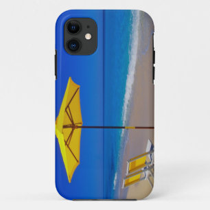 Yellow beach umbrella and chairs on pristine iPhone 11 case
