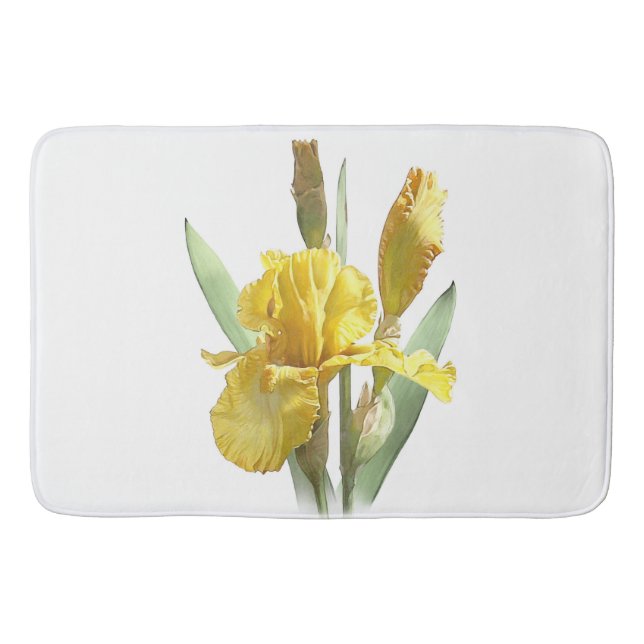 Yellow Bearded Iris Flower Botanical Design Bath Mat (Front)