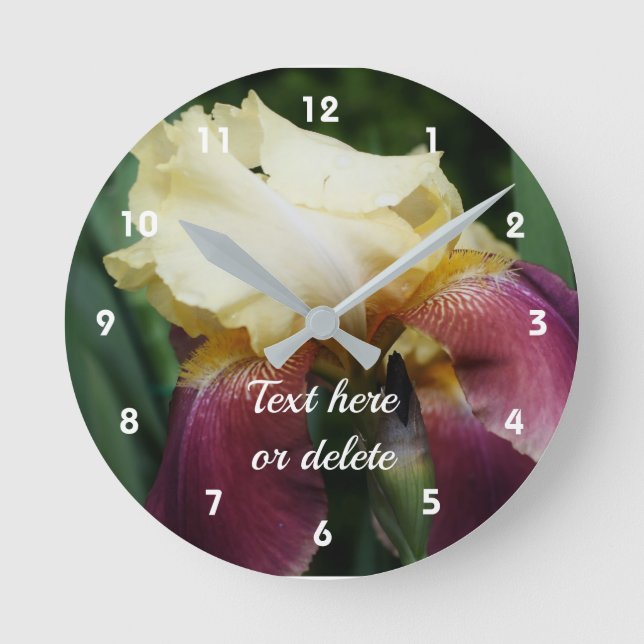 Yellow Bearded Iris Flower Personalized Round Clock (Front)