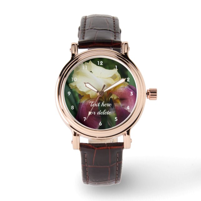 Yellow Bearded Iris Flower Personalized  Watch (Front)