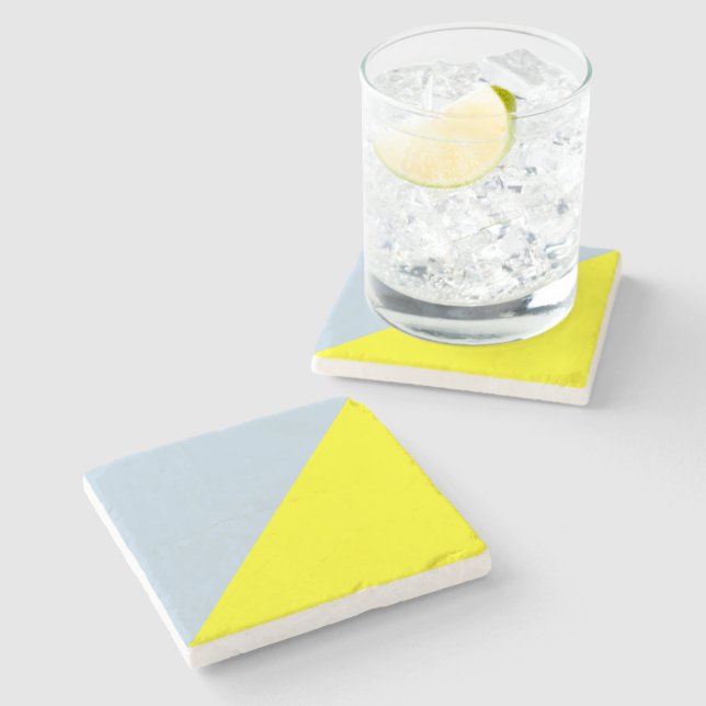 Yellow & Beau blue Solid Colour Background Stone Coaster (Side)