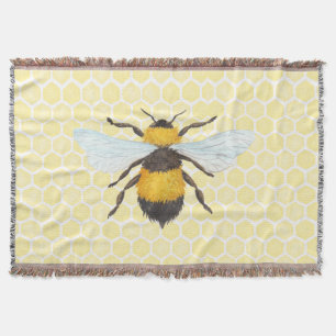 Yellow Bee and Honeycomb Throw Blanket